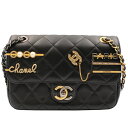 CHANEL シャネル ショルダーバッグ マトラッセシングルフラップチェーンショルダー ラムスキン マトラッセ ブラック ゴールド/シルバー金具 AS2979【送料無料】【中古】【D4677】