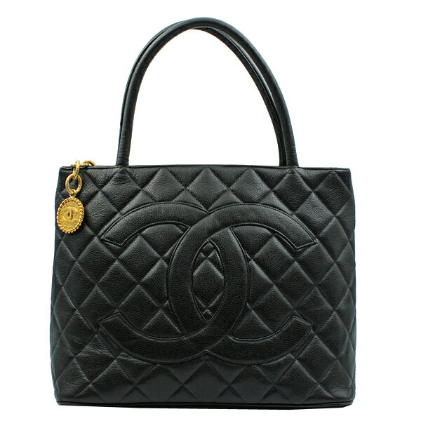 CHANEL シャネル トートバッグ 復刻トート キャビアスキン ブラック ゴールド金具 A01804【送料無料】【中古】【D5080】