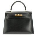 HERMES エルメス バッグ ケリー28(外縫い) ボックスカーフ ケリー ブラック ゴールド金具 ○Z刻印(1996年製造)【送料無料】【中古】【D5127】