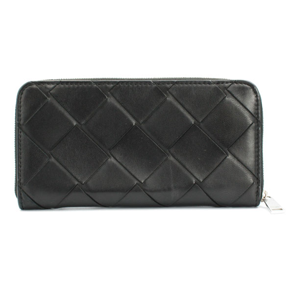 Rakuten - BOTTEGA VENETA ボッテガヴェネタ 財布 イントレチャートジップアラウンドウォレット カーフスキン ブラック シルバー金具【送料無料】【中古】【D5673】