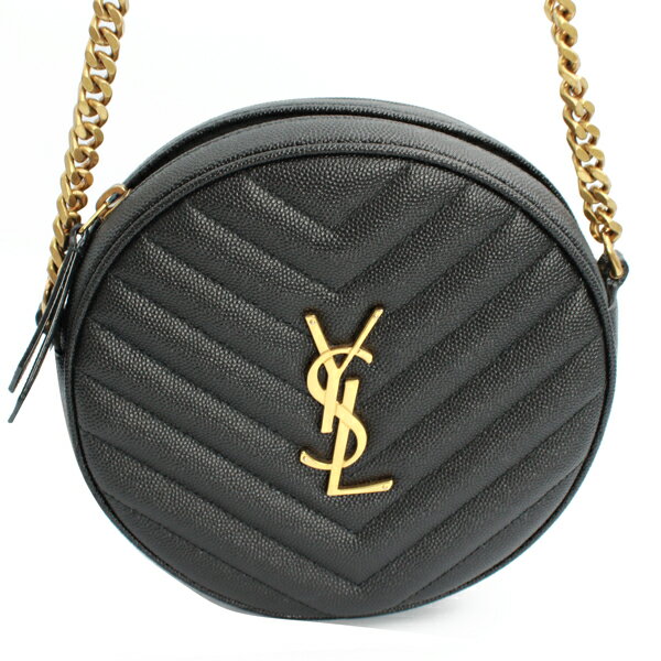 Rakuten - SAINT LAURENT サンローラン ヴィニル チェーンショルダー バッグ カーフスキン ブラック ゴールド金具 610436【送料無料】【中古】【D6248】