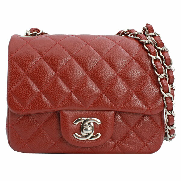 CHANEL シャネル チェーンショルダー ミニマトラッセ シングルフラップチェーンショルダー キャビアスキン マトラッセ ボルドー シルバー金具 A35200【送料無料】【中古】【D5805】