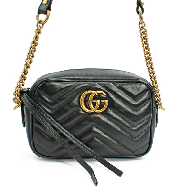 Rakuten - GUCCI グッチ バッグ GGマーモント ミニカメラバッグ ブラック ゴールド金具 448065【送料無料】【中古】【D6482】