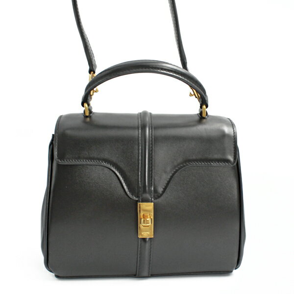 CELINE セリーヌ バッグ ミニ 16（セーズ） サテンドカーフスキン ブラック ゴールド金具 197983BEY.38NO【送料無料】【中古】【D6719】