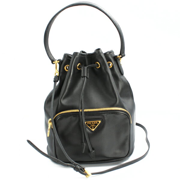 Rakuten - PRADA プラダ バッグ デュエットバケットバッグ カーフ/サフィアーノ ブラック ゴールド金具 1BH038【送料無料】【中古】【D6721】