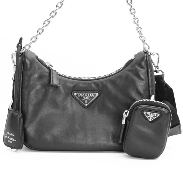 PRADA プラダ Re-Edition 2005 レザー バッグ レザー ブラック シルバー金具 1BH204【送料無料】【中古】【D6737】