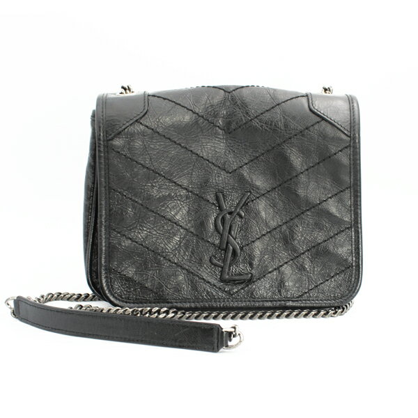 SAINT LAURENT サンローラン バッグ ニキ Vステッチチェーンショルダー カーフレザー ブラック ブラック金具 583103【送料無料】【中古】【D6753】