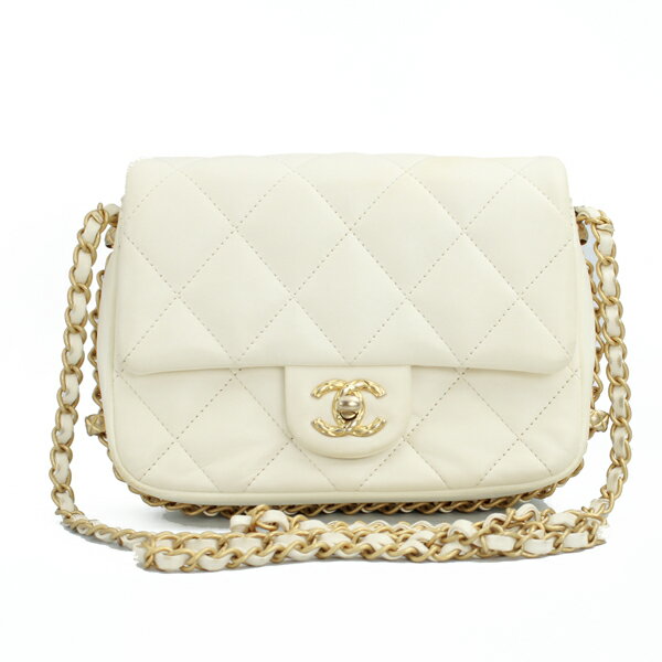 CHANEL シャネル マトラッセチェーンショルダー ラムスキン ホワイト ゴールド金具【送料無料】【中古】【D6954】