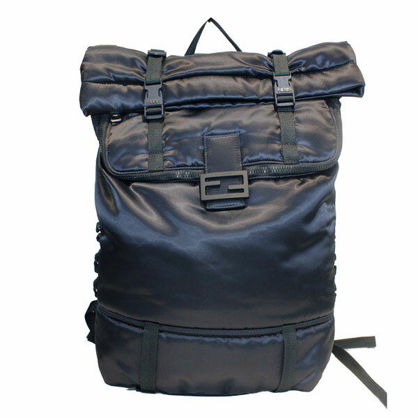 FENDI - FENDI フェンディ ナイロンバックパック ECONYLナイロン ネイビー シルバー金具 7VZ072【送料無料】【中古】【D6990】