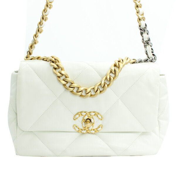 Rakuten - CHANEL シャネル バッグ シャネル19ライン チェーンショルダーバッグ ラムスキン ホワイト ゴールド×シルバー金具 AS1160【送料無料】【中古】【D7043】
