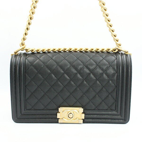 CHANEL シャネル ショルダーバッグ・メッセンジャーバッグ ボーイシャネルハンドバッグ キャビアスキン ブラック ゴールド金具 A67086【送料無料】【中古】【D7131】