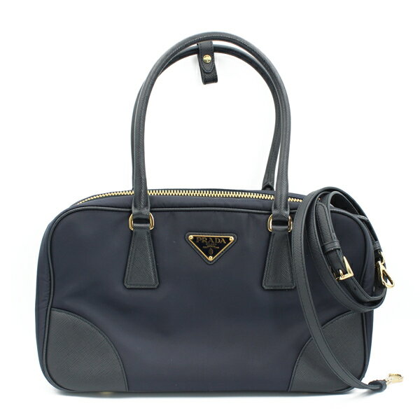 PRADA - PRADA プラダ バッグ Re-Edition 1978 ミディアムダブルハンドルバッグ Re-Nylon/サフィアーノレザー ネイビー ゴールド金具 1BB115【送料無料】【中古】【D7143】