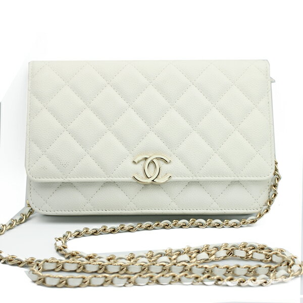 乐天商城 - CHANEL シャネル クラシック チェーンウォレット キャビアスキン ホワイト ゴールド金具 AP0250【送料無料】【中古】【D7173】