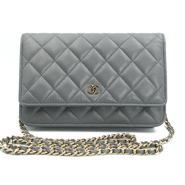 乐天商城 - CHANEL シャネル クラシック チェーンウォレット キャビアスキン グレー ゴールド金具 AP0250【送料無料】【中古】【D7177】