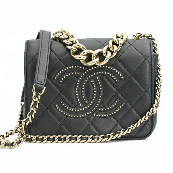 樂天商城 - CHANEL シャネル ココマークチェーンショルダーバッグ ラムスキン ブラック ゴールド金具 AS1514【送料無料】【中古】【D7185】