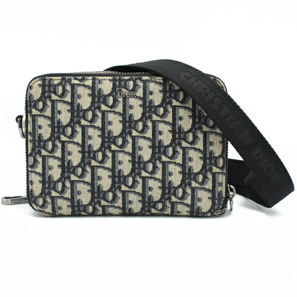 Rakuten - Christian Dior ディオール バッグ ストラップ付き ジップポーチ ディオール オブリーク ジャカード ネイビー シルバー金具 2OBBC119YSE【送料無料】【中古】【D7186】