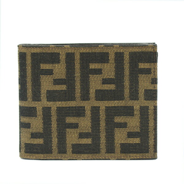 乐天商城 - FENDI フェンディ 財布 ズッカ柄二つ折り財布 キャンバス ブラウン 7M0001 00NR3【送料無料】【中古】【D7246】