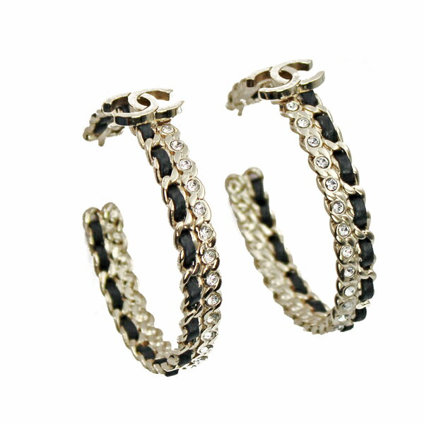 Rakuten - CHANEL シャネル その他雑貨 ココマークフープピアス メタル/ストラス/レザー ゴールド/ブラック ゴールド金具【送料無料】【中古】【D7254】