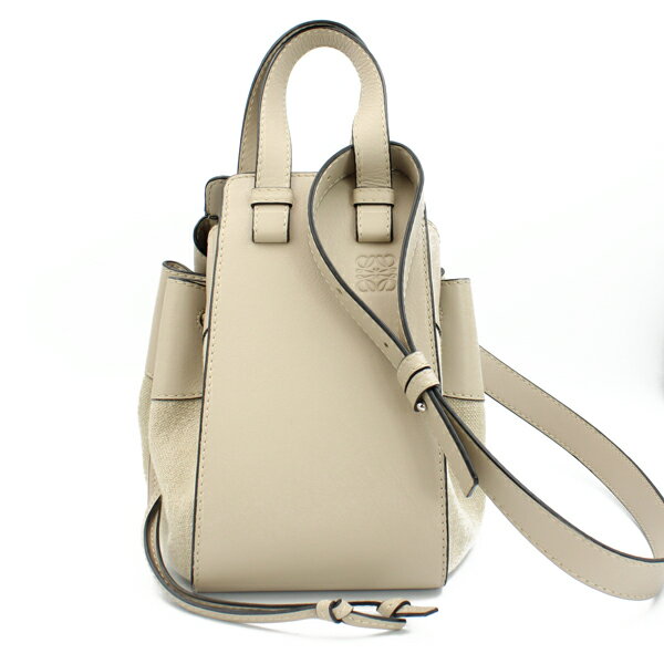 乐天商城 - LOEWE ロエベ バッグ ハンモック ドローストリング スモール ショルダーバッグ リネン/カーフレザー ベージュ シルバー金具【送料無料】【中古】【D7307】