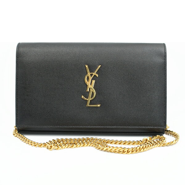 Rakuten - SAINT LAURENT サンローラン バッグ チェーンウオレット カーフ ブラック ゴールド金具 377829【送料無料】【中古】【D7320】