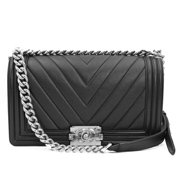 Rakuten - CHANEL シャネル バッグ ボーイシャネル25 Vステッチ カーフ ブラック シルバー金具【送料無料】【中古】【D7371】