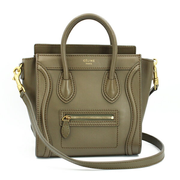 CELINE セリーヌ バッグ ラゲージ ナノ ショッパー カーフ グレージュ系 ゴールド金具 168243HSC.15KH【送料無料】【中古】【D7382】