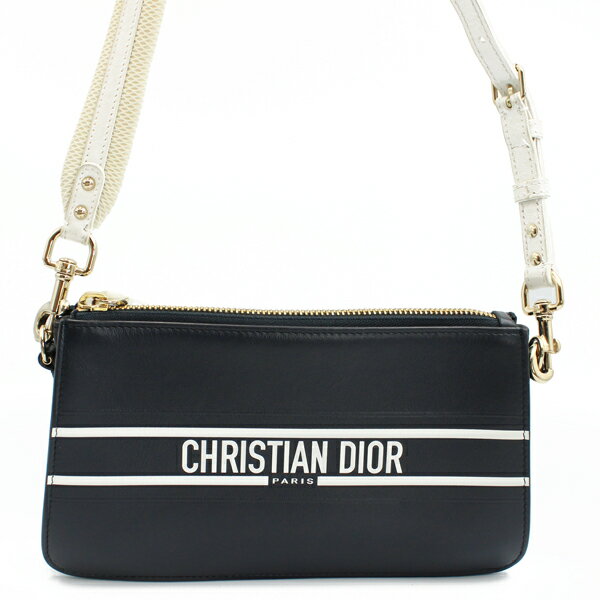 Rakuten - Christian Dior ディオール バッグ ヴァイブ ワンショルダーバッグ カーフレザー ネイビー/ホワイト ゴールド金具【送料無料】【中古】【D7396】