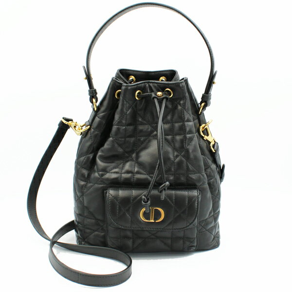 Rakuten - Christian Dior ディオール バッグ カロ バケットショルダーバッグ カナージュラムスキン ブラック ゴールド金具 M3372UNOZ【送料無料】【中古】【D7399】