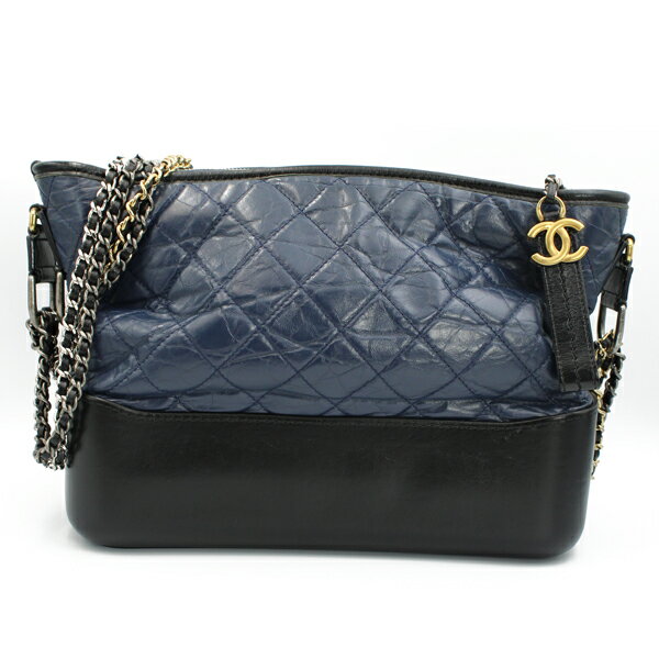 乐天商城 - CHANEL シャネル バッグ ガブリエル ドゥ シャネル　ミディアム カーフ ネイビー ガンメタリック金具/ゴールド金具【送料無料】【中古】【D7407】