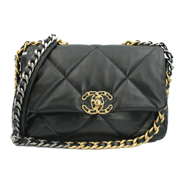Rakuten - CHANEL シャネル バッグ シャネル19ライン チェーンショルダーバッグ ラムスキン ブラック ゴールド/シルバー金具 AS1160【送料無料】【中古】【D7425】