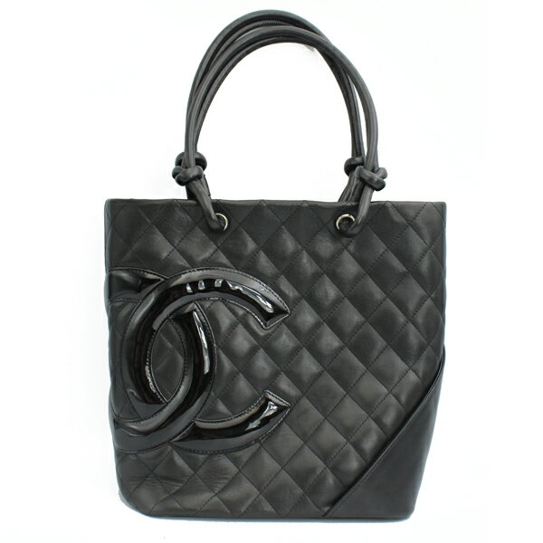 Rakuten - CHANEL シャネル バッグ カンボンラインミディアムトート カーフ/エナメル ブラック/ピンク シルバー金具 A25167【送料無料】【中古】【D7448】