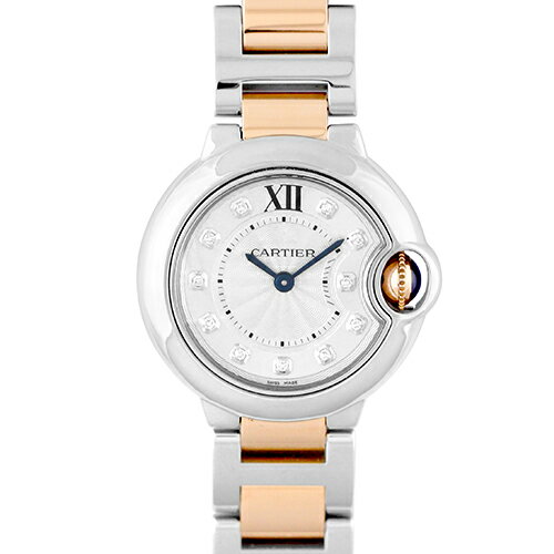 カルティエ CARTIER バロンブルー SM WE902030 PG×SS 28mm シルバー文字盤 11ポイントダイヤ【送料無料】【中古】【レディース】【腕...