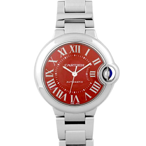 カルティエ CARTIER バロンブルー 33mm WSBB0052 SS 33mm レッド文字盤 【送料無料】【中古】【レディース】【腕時計】