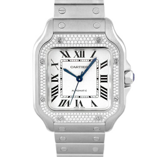 【正規品】カルティエ CARTIER サントス ドゥ カルティエ MM W4SA0005 SS 35.1mm シルバー文字盤 ベゼルダイヤ【送料無料】【中古】【ユニセックス】【腕時計】