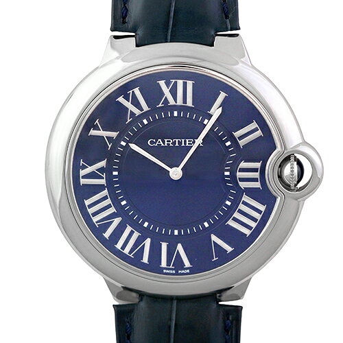 【OH済】カルティエ CARTIER バロンブルー 46mm エクストラフィット W6920059 PT×革 46mm ブルー文字盤 【送料無料】【中古】【メンズ】【腕時計】