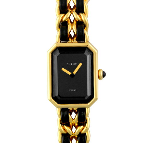 シャネル CHANEL プルミエール Lサイズ GP×革 26mm×20mm ブラック文字盤 【送料無料】【中古】【レディース】【腕時計】