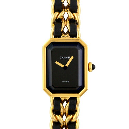 シャネル CHANEL プルミエール Lサイズ GP×革 26mm×20mm ブラック文字盤 【送料無料】【中古】【レディース】【腕時計】
