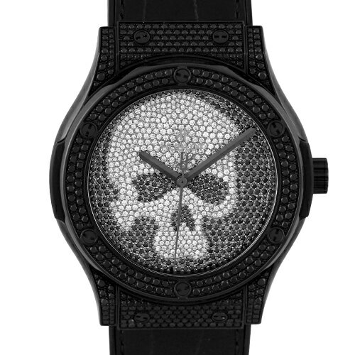 【50本限定】ウブロ HUBLOTクラシックフュージョン スカル ブラックフルパヴェ511.ND.9100.LR.1700.SKULL チタン(PVD)×クロコラバー45mm ダイヤ文字盤 ベゼル ラグダイヤ【送料無料】【中古】【メンズ】【腕時計】【73302】