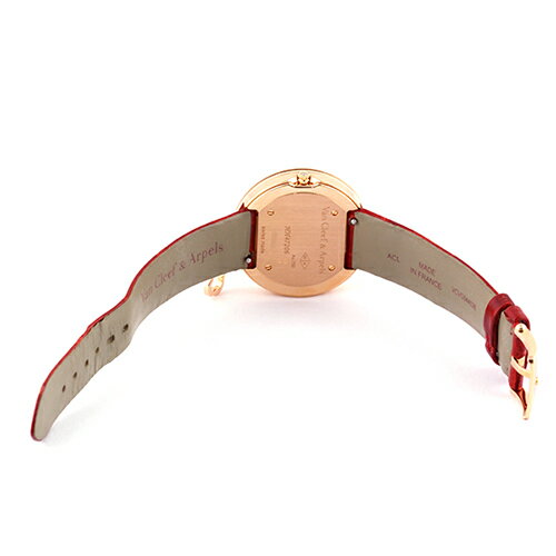 ヴァンクリーフ＆アーペル VANCLEEF&ARPELS チャームダイヤモンド HH47206 PG×革 32mm レッドワイン文字盤 ベゼルダイヤ【送料無料】【中古】【レディース】【腕時計】【74724】