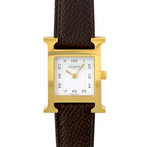 エルメス HERMES Hウォッチ HH1.201 GP×革 30mm×21mm ホワイト文字盤 【送料無料】【中古】【レディース】【腕時計】