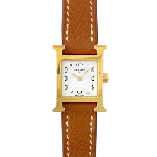 Kelly - エルメス HERMES Hウォッチ ミニ HH1.101 GP×革 24mm×17mm ホワイト文字盤 【送料無料】【中古】【レディース】【腕時計】