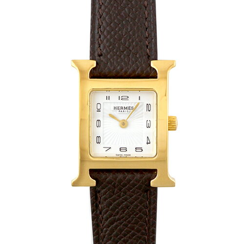 エルメス HERMES Hウォッチ HH1.201 GP×革 30mm×21mm ホワイト文字盤 【送料無料】【中古】【レディース】【腕時計】