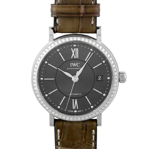 IWC - 【正規品】IWC インターナショナルウォッチカンパニー ポートフィノ ミッドサイズ オートマティック IW458104 SS×革 37mm グレー文字盤 ベゼルダイヤ【送料無料】【未使用】【ユニセックス】【腕時計】