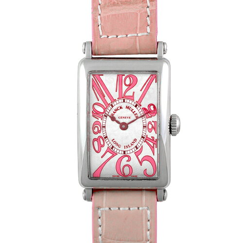 フランクミュラー FRANCK MULLER ロングアイランド 902QZJ SS×革 32.5mm×23mm シルバー×ピンク文字盤 【送料無料】【中古】【レディース】【腕時計】