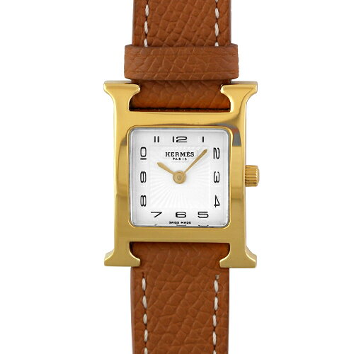 エルメス HERMES Hウォッチ HH1.201 GP×革 30mm×21mm ホワイト文字盤 【送料無料】【中古】【レディース】【腕時計】