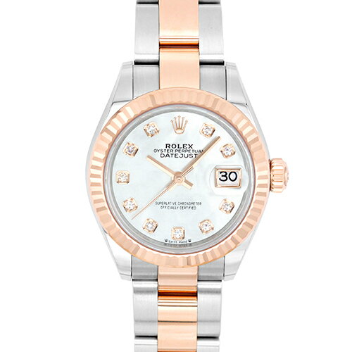 Y - ロレックス ROLEX デイトジャスト28 279171NG PG×SS 28mm ホワイトシェル文字盤 オイスターブレスレット 10ポイントダイヤ【送料無料】【新品】【レディース】【腕時計】