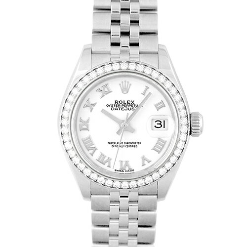 ロレックス ROLEX デイトジャスト28 279384RBR WG×SS 28mm ホワイトローマン文字盤 ベゼルダイヤ ジュビリーブレスレット【送料無料】【中古】【レディース】【腕時計】
