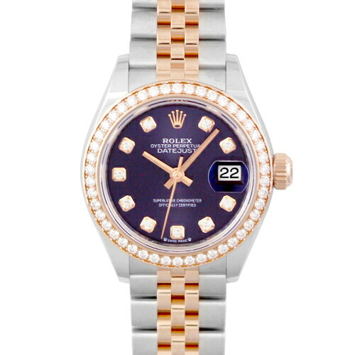 ロレックス ROLEX デイトジャスト28 279381RBR PG×SS 28mm オーベルジーヌ文字盤 ベゼルダイヤ ジュビ..