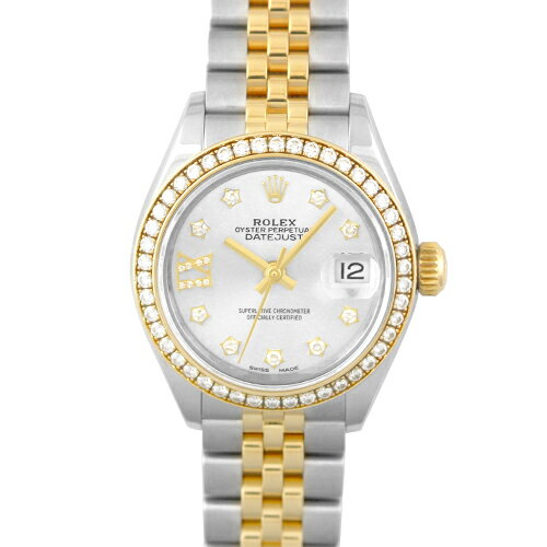 ロレックス ROLEX デイトジャスト28 279383RBR YG×SS 28mm シルバー文字盤 ベゼルダイヤ【送料無料】【中古】【レディース】【腕時計】
