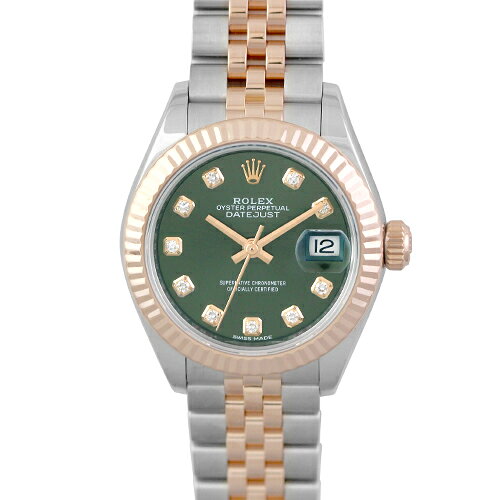 ロレックス ROLEX デイトジャスト28 279171G PG×SS 28mm オリーブグリーン文字盤 ジュビリーブレスレット【送料無料】【中古】【レディース】【腕時計】